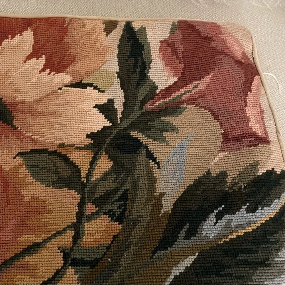 Needlepoint Roses   Throw Pillow  19”x16”